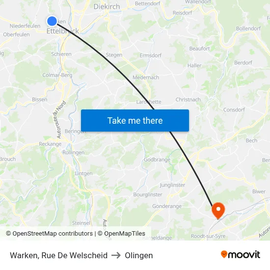 Warken, Rue De Welscheid to Olingen map