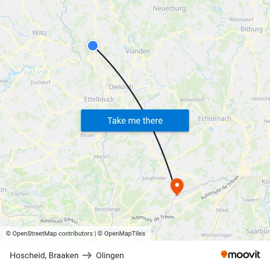 Hoscheid, Braaken to Olingen map