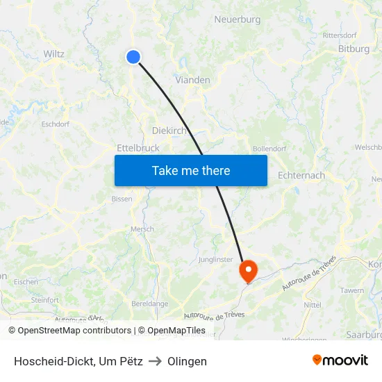 Hoscheid-Dickt, Um Pëtz to Olingen map