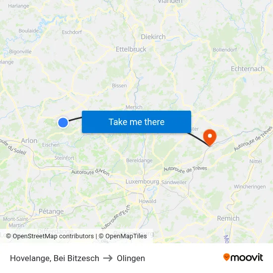 Hovelange, Bei Bitzesch to Olingen map