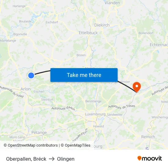 Oberpallen, Bréck to Olingen map