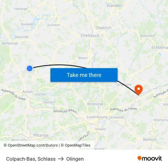 Colpach-Bas, Schlass to Olingen map