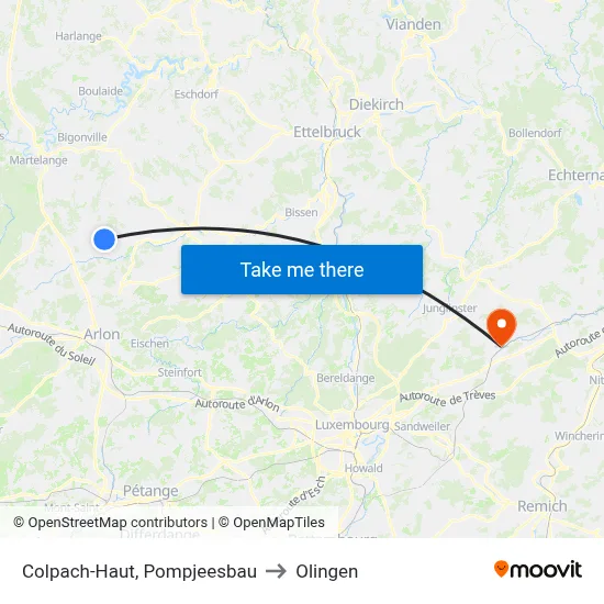 Colpach-Haut, Pompjeesbau to Olingen map