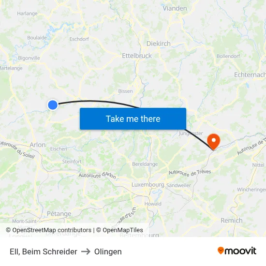 Ell, Beim Schreider to Olingen map