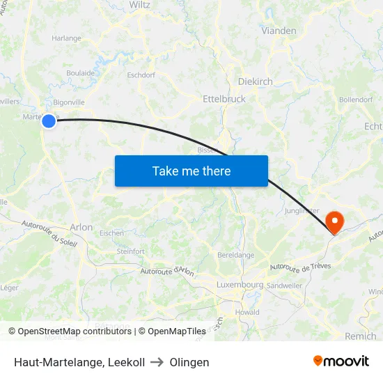 Haut-Martelange, Leekoll to Olingen map