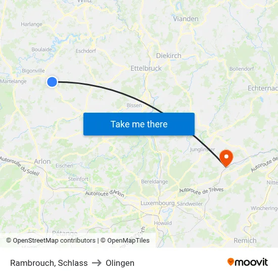 Rambrouch, Schlass to Olingen map