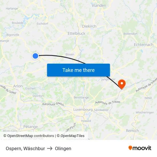 Ospern, Wäschbur to Olingen map