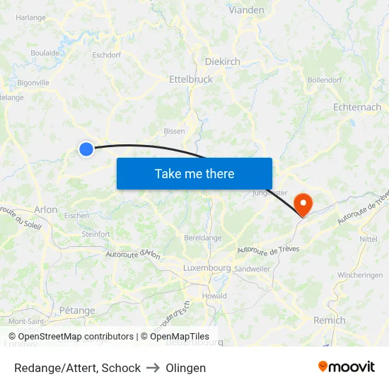 Redange/Attert, Schock to Olingen map