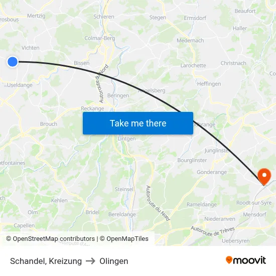 Schandel, Kreizung to Olingen map