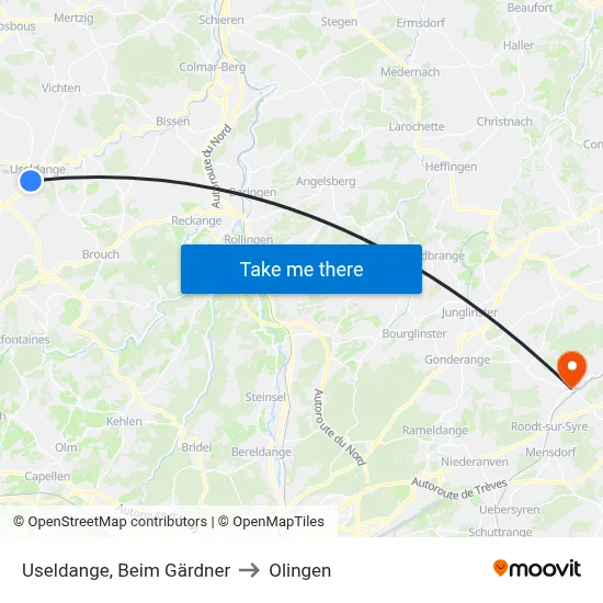 Useldange, Beim Gärdner to Olingen map