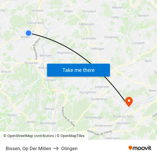 Bissen, Op Der Millen to Olingen map