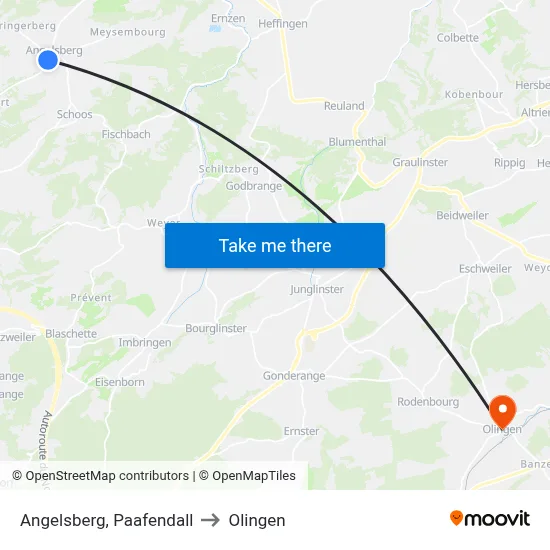 Angelsberg, Paafendall to Olingen map