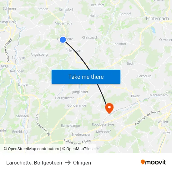 Larochette, Boltgesteen to Olingen map