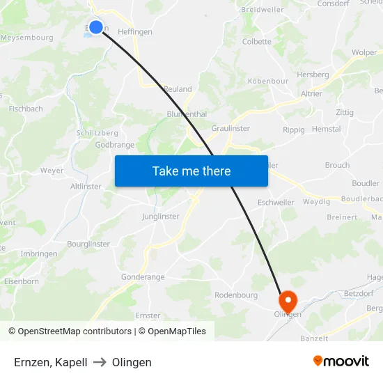Ernzen, Kapell to Olingen map