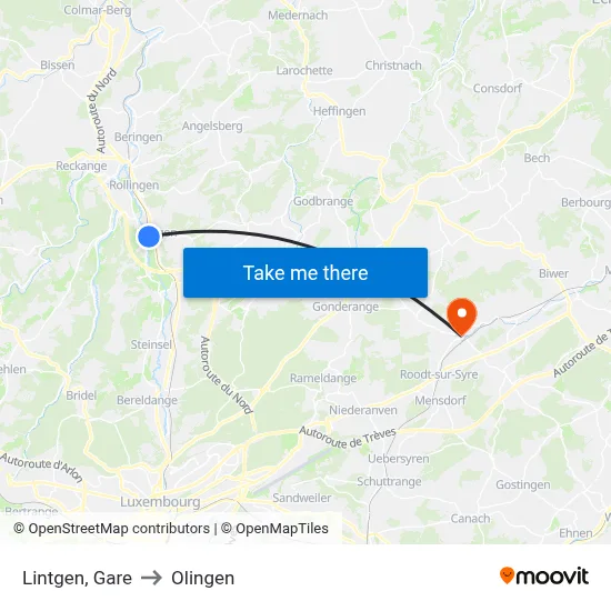 Lintgen, Gare to Olingen map