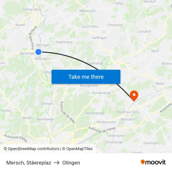 Mersch, Stäereplaz to Olingen map
