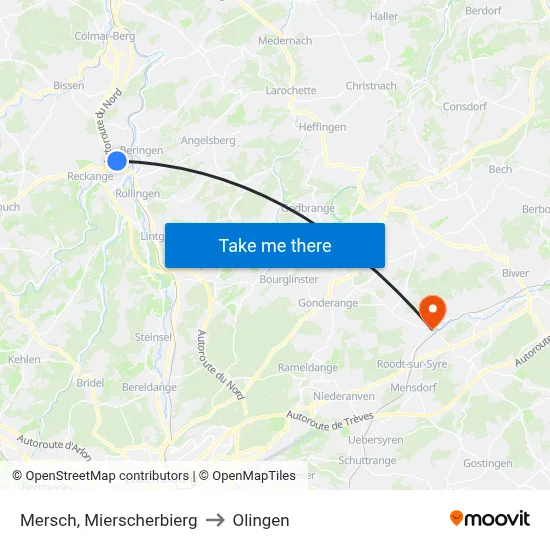Mersch, Mierscherbierg to Olingen map