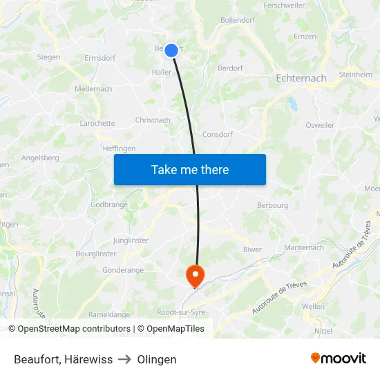 Beaufort, Härewiss to Olingen map