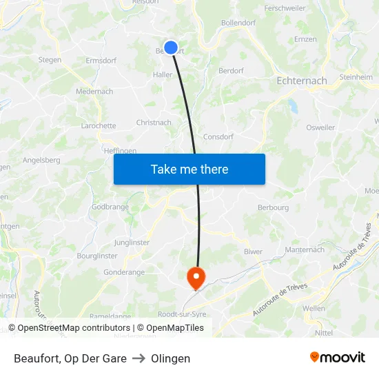 Beaufort, Op Der Gare to Olingen map