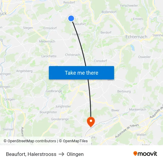 Beaufort, Halerstrooss to Olingen map