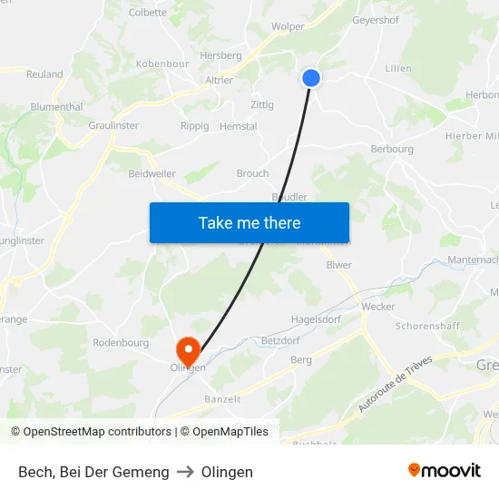 Bech, Bei Der Gemeng to Olingen map