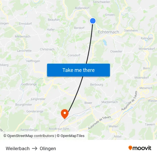 Weilerbach to Olingen map