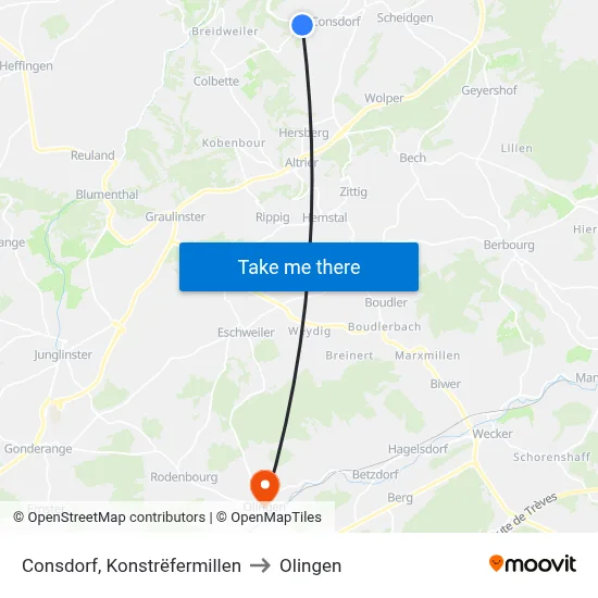 Consdorf, Konstrëfermillen to Olingen map
