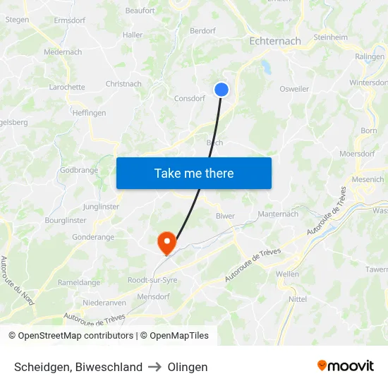 Scheidgen, Biweschland to Olingen map