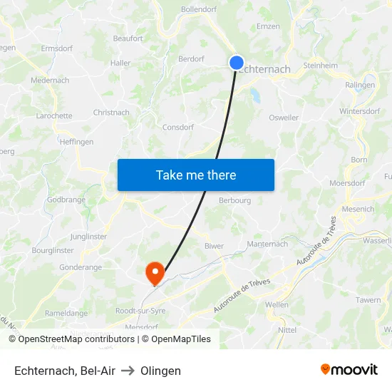 Echternach, Bel-Air to Olingen map