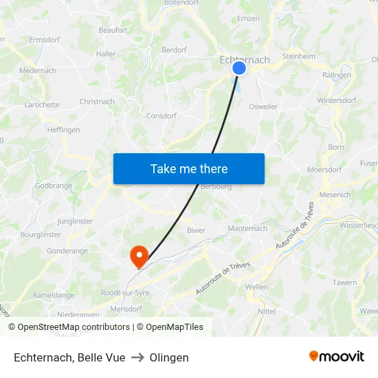 Echternach, Belle Vue to Olingen map