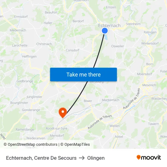 Echternach, Centre De Secours to Olingen map
