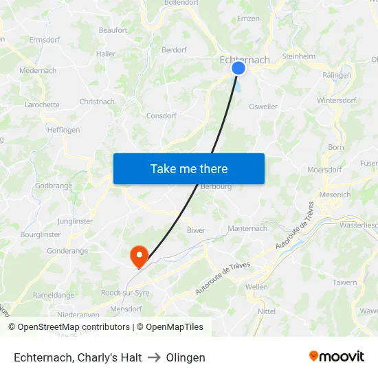 Echternach, Charly's Halt to Olingen map