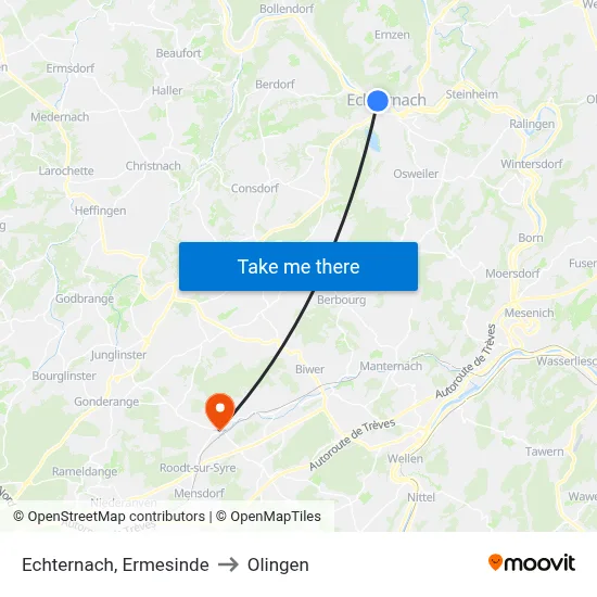 Echternach, Ermesinde to Olingen map