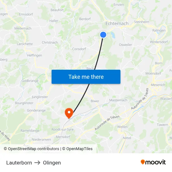 Lauterborn to Olingen map