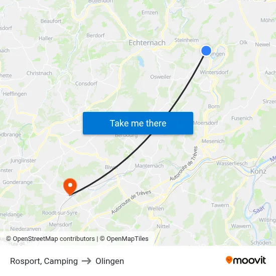 Rosport, Camping to Olingen map