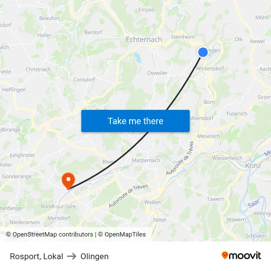 Rosport, Lokal to Olingen map