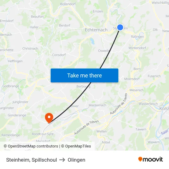 Steinheim, Spillschoul to Olingen map