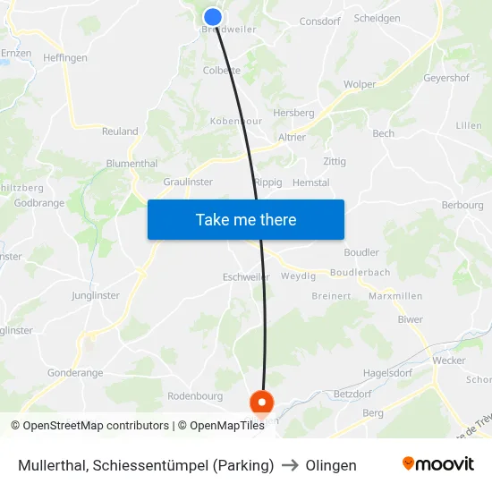 Mullerthal, Schiessentümpel (Parking) to Olingen map