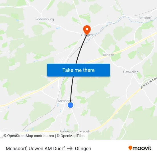 Mensdorf, Uewen AM Duerf to Olingen map