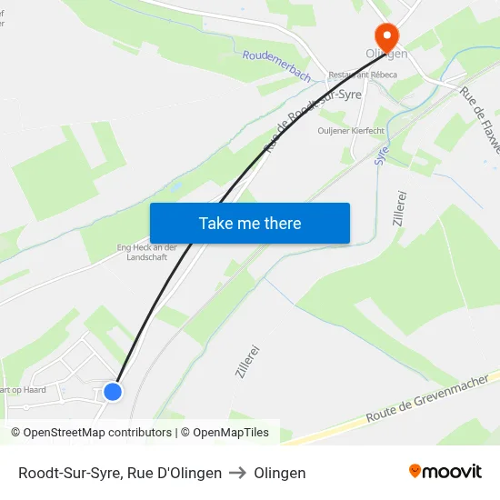 Roodt-Sur-Syre, Rue D'Olingen to Olingen map