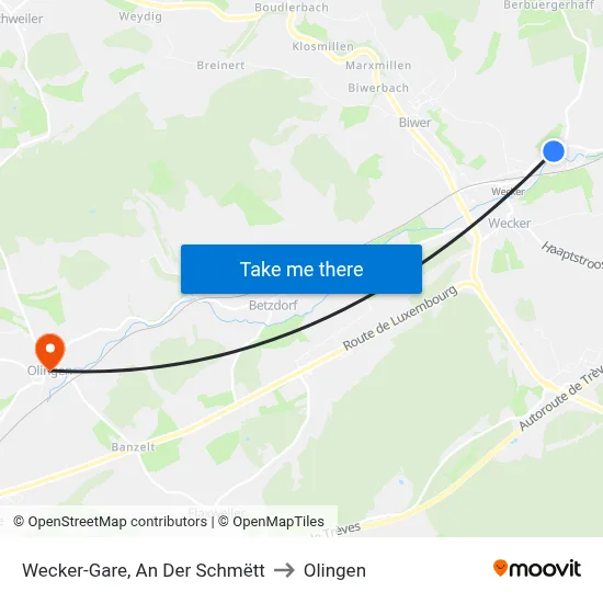 Wecker-Gare, An Der Schmëtt to Olingen map