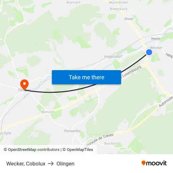 Wecker, Cobolux to Olingen map