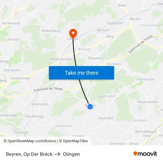 Beyren, Op Der Bréck to Olingen map