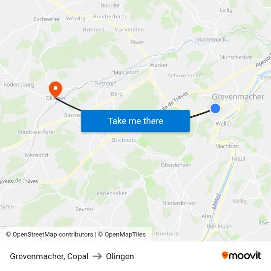 Grevenmacher, Copal to Olingen map
