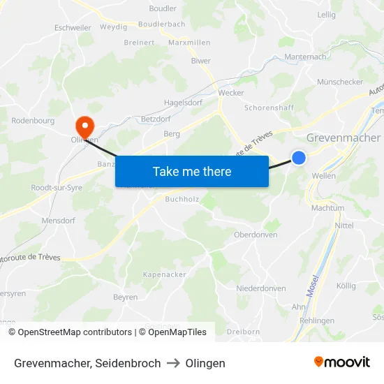 Grevenmacher, Seidenbroch to Olingen map