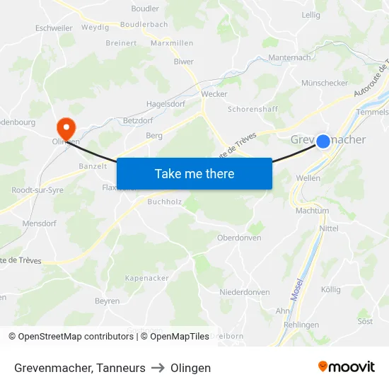 Grevenmacher, Tanneurs to Olingen map
