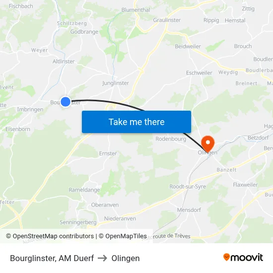 Bourglinster, AM Duerf to Olingen map