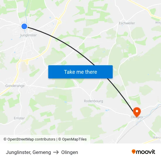 Junglinster, Gemeng to Olingen map