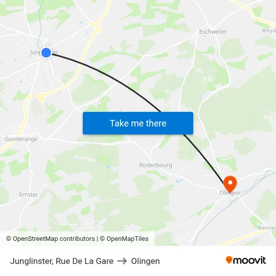 Junglinster, Rue De La Gare to Olingen map