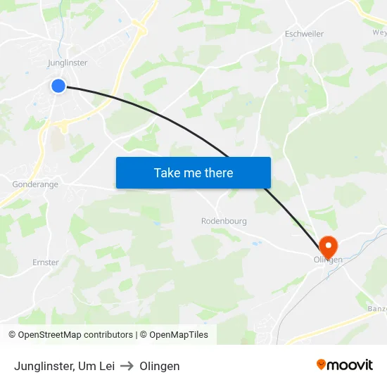 Junglinster, Um Lei to Olingen map
